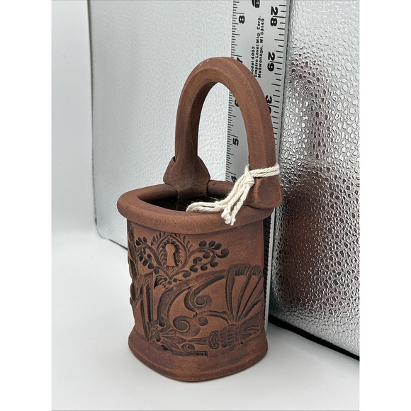 Frohreich Barn Buckets Pottery Vase Red Clay Stamped Design 3"W X 7"H - Picture 5 of 8